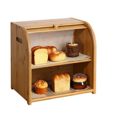 China Wooden Kitchen Food Storage Bracket Large Capacity Bamboo Convenient Bread Box Wooden Bread Cabinet for sale