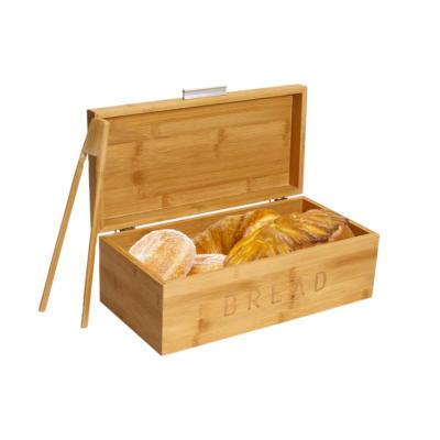 China Sustainable top used for large capacity natural bamboo bread box kitchen food storage wooden bread box for sale