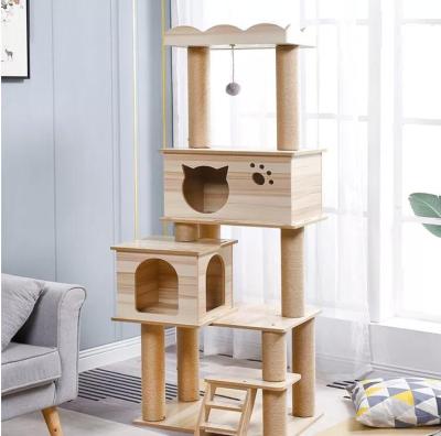 China Living Modern Cat Furniture Luxury Wooden Cat Tower Treehouse for sale