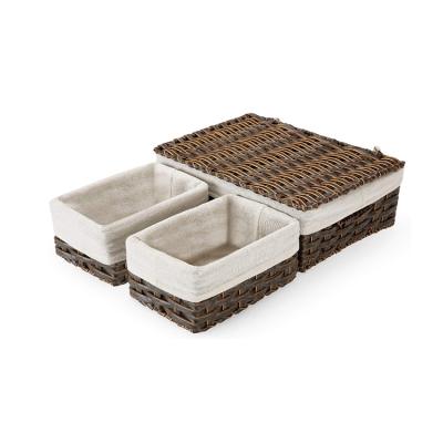 China Sustainable Brown Rectangle Accept Customization Handwork Plastic Rattan Laundry Storage Basket for sale