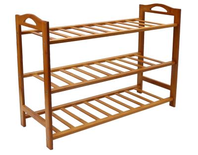 China Handwork Suitable For Wooden 3-Layer Wooden Shoe Rack Household Floor Bedroom Door Entryway Natural Bamboo Storage Rack for sale