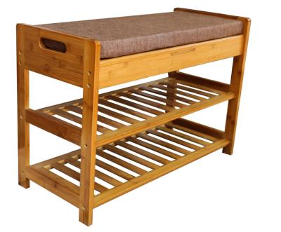 China Handwork Suitable for Hallway or Bedroom Bamboo Shoe Rack and Storage Chair 2 Layer Organizer Bench for sale