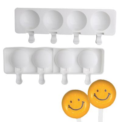 China 4 Cavity Disposable Round Smile Popsicle Molds,DIY Ice Cream Maker Ice Cream Mold 4 Circle Smile Silicone Popsicle Mold for sale