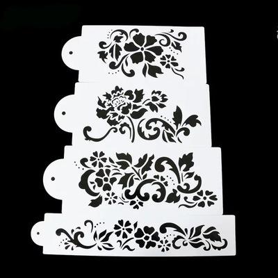 China Disposable Decorative Edge Tools Flower Cake Decorating Stencils Floral Cake Templates Cake Printing Hollow Lace Decorating Molds for sale