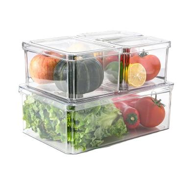 China Hot Selling Freshness Preservation BPA Free Stackable Organizer 4 PCs Clear Plastic Refrigerator Storage Box Desktop Fridge Bins With Lid for sale