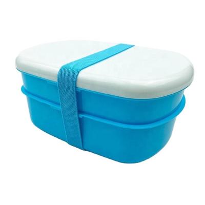 China Cheap Portable Unique Design Food Grade Container School Double Compartment Microwavable Tiffin Bento Plastic Lunch Box With High Quality for sale