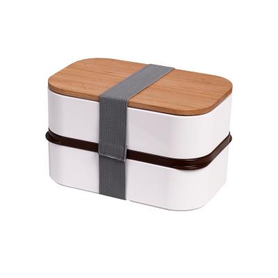 China Best Selling High Quality Viable Bento Box Detachable Box Rectangle Plastic Japanese Style Food Bowls With Bamboo Lid for sale