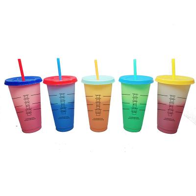 China New Arrival Water Color Temperature Changing Drinking Cup Viable Color Changing Tumbler Plastic Coffee Cup With Straw for sale