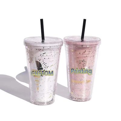 China Unique Custom Printing Double Wall Coffee Juice Tea 16oz Plastic Drink Cups With Lids And Straws 16oz.24oz Wholesale for sale