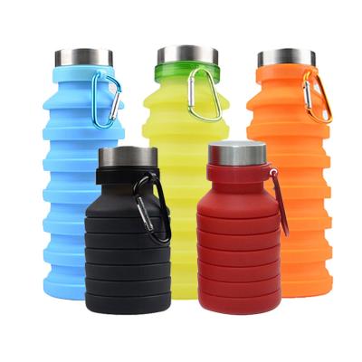 China 550ml Edible Grade Bpa Travel Sports Portable Viable Free Collapsible Bottle Silicone Collapsible Water Bottles With Custom Logo for sale