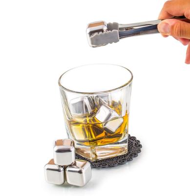 China Sustainable Promotion Four-piece Set Reusable Whiskey Mini Sugar Cube Tong 304 Stainless Steel Metal Ice Cubes With Case for sale