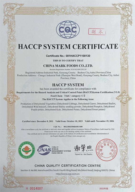 HACCP - CHINA MARK FOODS TRADING CO.,LTD.