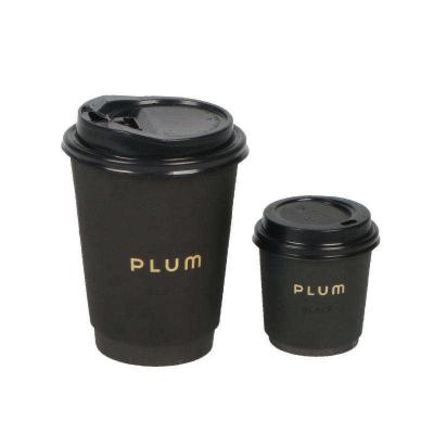 China Custom Disposable Double Wall Black Coffee Disposable Paper Cup With Lids for sale