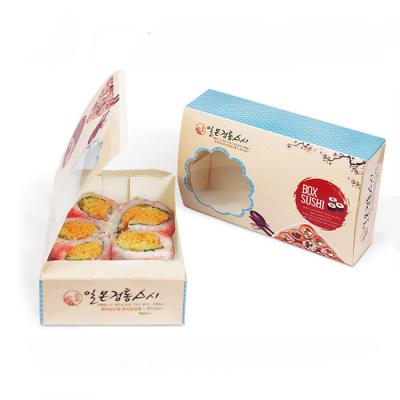 China Customized logo printing disposable food grade paper sushi box paper sushi packaging takeout box with window for sale