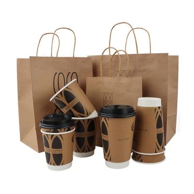 China Wholesale Disposable Paper Takeaway Bag Custom Flat Handle Greaseproof Takeout Takeaway Carry Out Brown Paper Bag for sale