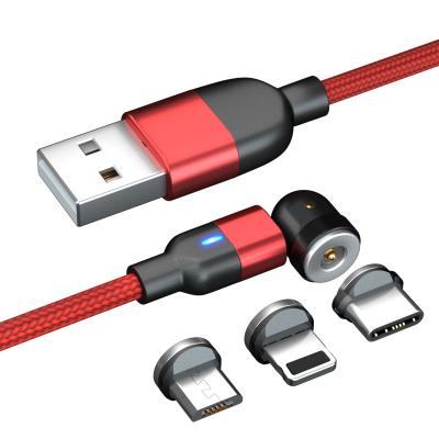 China Mobile Phone Magnetic Cable USB 2.4A Fast Charging Type C Cable Micro USB kabel for iPhone 3 in 1 Magnetic charging light cable for sale