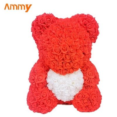 China Beautiful Handmade Good Quality Foam Rose Bear Gift valentines day 40cm for sale