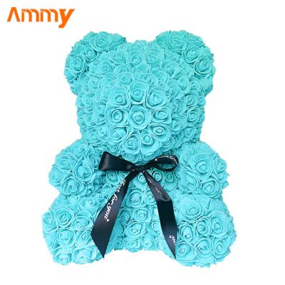 China Ammy Artificial Flowers 40cm Rose Bear Multicolor Rose Teddy Bear Valentines Day Gift Good Quality for sale