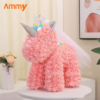 China Ammy's Hot Sale 40CM PE Foam Flower Rose Pet Unicorn With Gift Box Good Quality For Weddings Party Valentine's Day Love Birthday Gift for sale