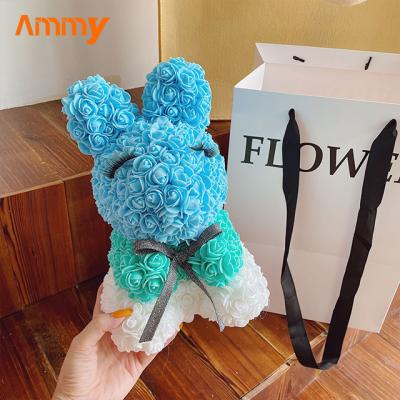 China Good Quality Ammy Wholesale Price 25cm Size Foam Rose Bunny Artificial Flower Rabbit For Gift for sale