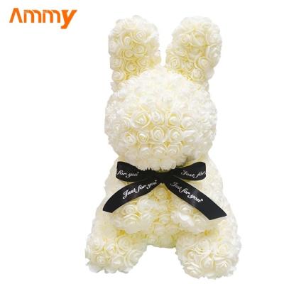 China Wholesale Valentine's Day Gift Decoration Good Quality 43cm Ammy Party Artificial Moss Rose Cute Rabbit for sale