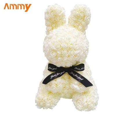 China Good Quality Ammy Wholesale Price 43cm Size Foam Rose Bunny Artificial Flower Rabbit For Gift for sale