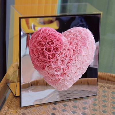 China Weddings Decoration Ammy Heart Valentine Gift Real Natural Everlasting Immortal Flower Decor Dried Forever Eternal Preserved Roses In Mirror Box for sale