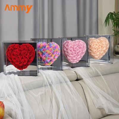 China Weddings Decoration Ammy Customized Package Hat Square Velvet Heart Shape Gift Luxury Preserved Roses Round Flower Box for sale