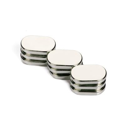 China Custom Industrial Magnet Double Sided Polish Oval Shape Chrome Neodymium Magnet for sale