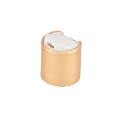 China Non Spill 20/24/410 Gold Aluminum Matte Disc Screw Cap Bottle Shampoo Cap Press Top Cap For Plastic Dispensing Bottle for sale