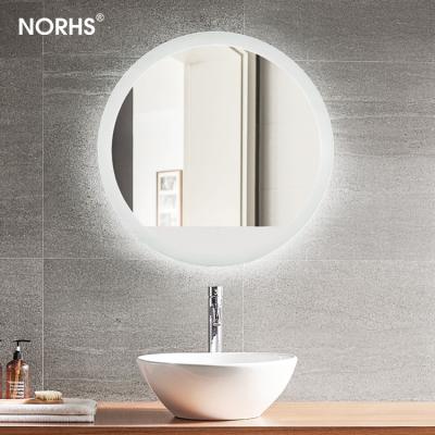 China NORHS Brand Design Bright Simple White Design Border Wall Hanging Type Round Bathroom LED Backlit Mirror For Hotel for sale