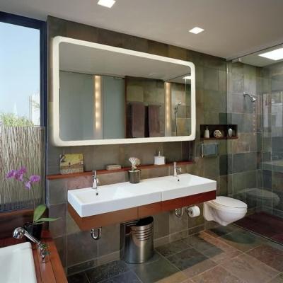 China Luxury Custom Large Size Rectangular Shape Bathrooms Illuminated Led Lighted Vanity Mirror Wall Mounted for sale