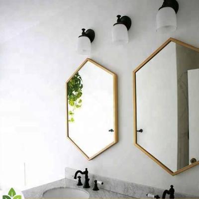 China Modern Norhs Simplify Hexagonal Bathroom Wall Decorative Antique Gold Framed Solid Wood Mirror for sale