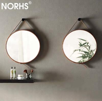 China Wholesale Modern Home Interior Round Wall Hanging Belt Decorative Leather Framed Mirrors for sale