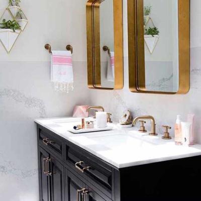 China Norhs Modern Innovative Designed Rectangle Metal Frame Wall Hanging Bronze Plated Mirror For Bathroom for sale