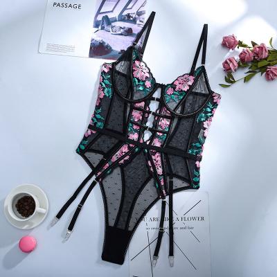 China High Quality Breathable Craft Flower Embroidery Breasted Decoration Stitching Sexy Underwear Cami Jumpsuit for sale