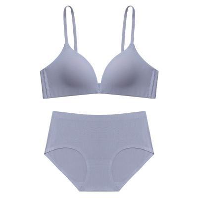 China Antibacterial Comfy Cotton And Modal Wire Free Slim Padded Hipster Solid Panties Bra And Brief Lingerie Set for sale