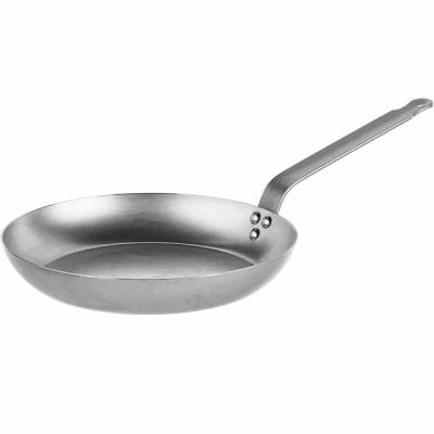 China CLASSIC Commercial Pressed Carbon Steel Black Steel Silver Frying Pan With Metal Handle for sale