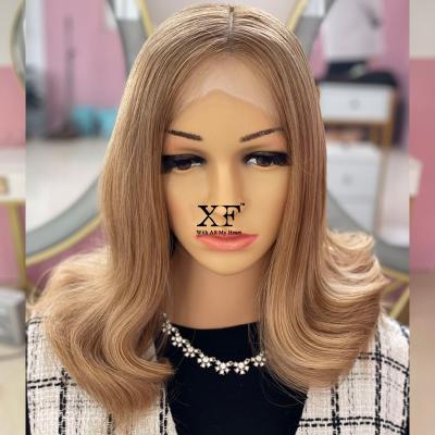 China None Layer Blonde Russian Virgin Human Hair 100% Color 18 Inches High Quality Kosher Wig With Lace Front for sale