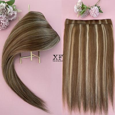 China Popular Straight Hair 10A Natural Grade Highlights Color 18 Inches Virgin Hair Halo Russian Hair Extensions 100% for sale