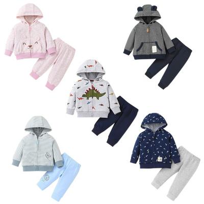 China 2021 Autumn Infant Boys Clothing Set Fashion Girl Spring Cotton Long Sleeve Breathable Hooded Tops Pants Newborn Baby Clothes 2PCS for sale