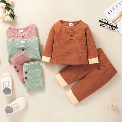 China 2021 Breathable New Infant Baby Clothes Long Sleeve Solid Color Sweater Tops Pants Autumn Casual Suit Children Clothing Two Piece for sale