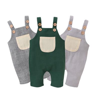 China Polyester/Cotton 2020 Summer Baby Boys Girls Newborn Infant Romper Clothes Pocket Strap Romper Overalls Sleeveless Overalls Outfits Baby Romper for sale