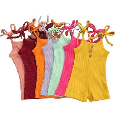 China Polyester/Cotton 2021 Summer Kids Girls Romper 7 Colors Newborn Infant Knitted Solid Sleeveless Jumpsuit Outfits Cotton Overalls Baby Clothes for sale