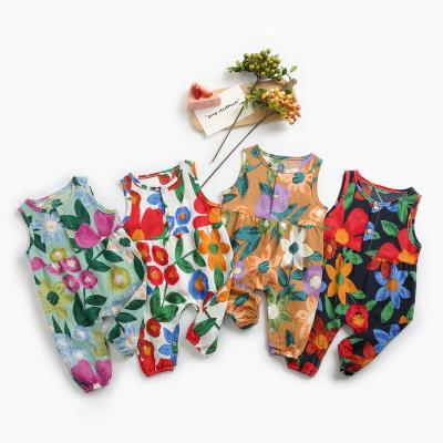 China Polyester/Cotton 2021 Hot Selling Summer Floral Sleeveless Girls Newborn Clothes Infants Baby Romper Toddler Kids Cotton Overalls Clothing for sale