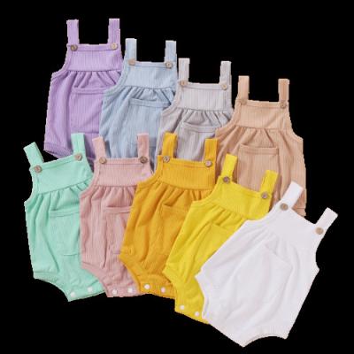 China Polyester/Cotton 2021 Summer Newborn Solid Sleeveless Sling Pocket Solid Romper Candy Color Boy Holiday Overalls Babies Outfit for sale