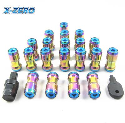 China Gold Steel JDM Extended Dust Cap Tuner Lug Nuts M12x1.5 Tuner With Lock for sale