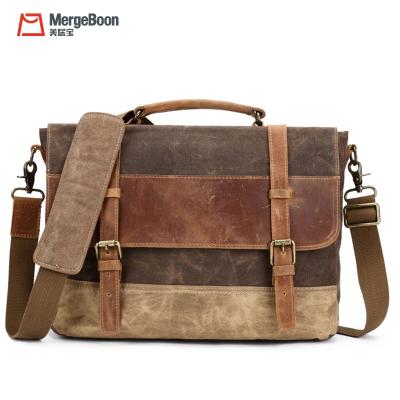 China Fashinable Newest Factory Custom Vintage Canvas and Leather Laptop Messenger Bag for Man for sale