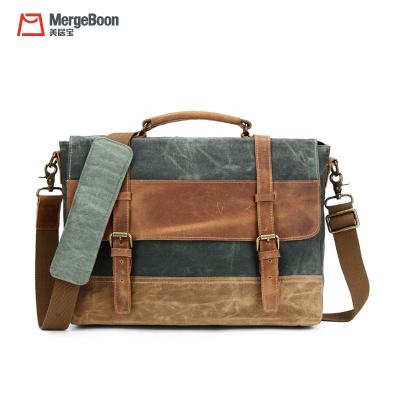 China Newest Custom Fashinable Mergeboon Vintage Waxed Crazy Canvas Horse Leather Messenger Bag For Man for sale