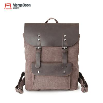 China Newest Popular Fashinable Mergeboon Genuine Leather Backpack And Canvas Travel Custom Made Bag For Men for sale